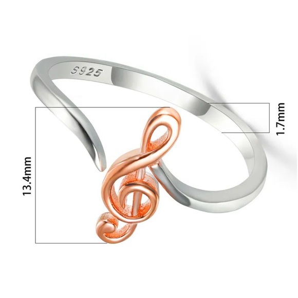 New 14k Rose Gold/925 Sterling Silver Music Clef Ring - Picture 5 of 5